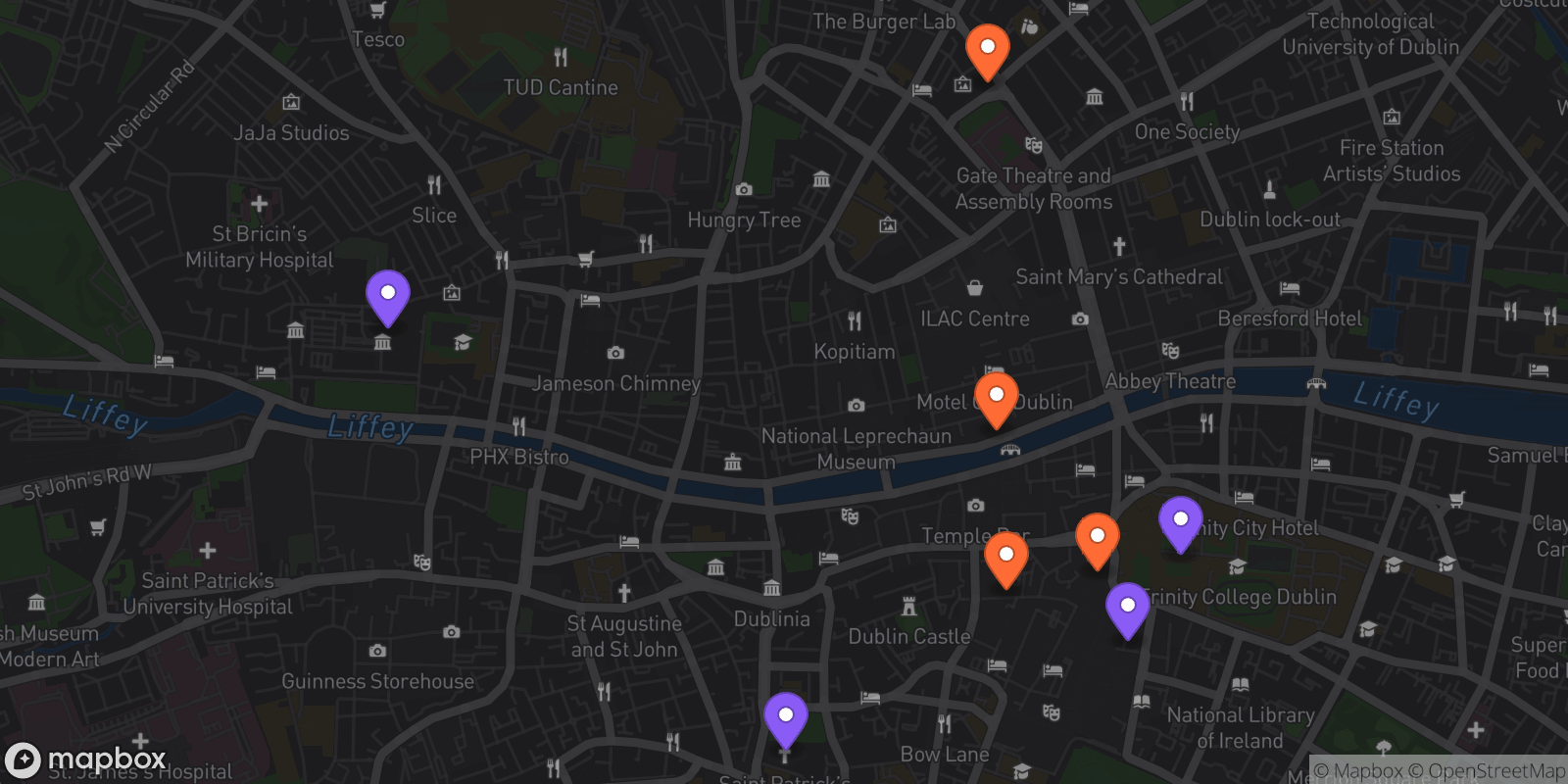 Map showing 8 locations