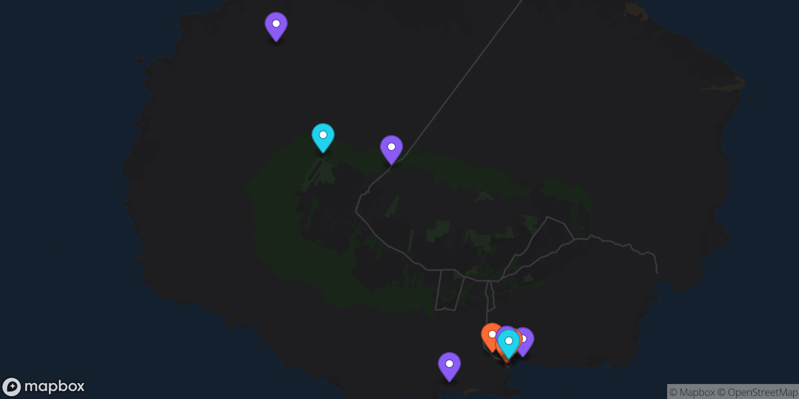 Map showing 13 locations