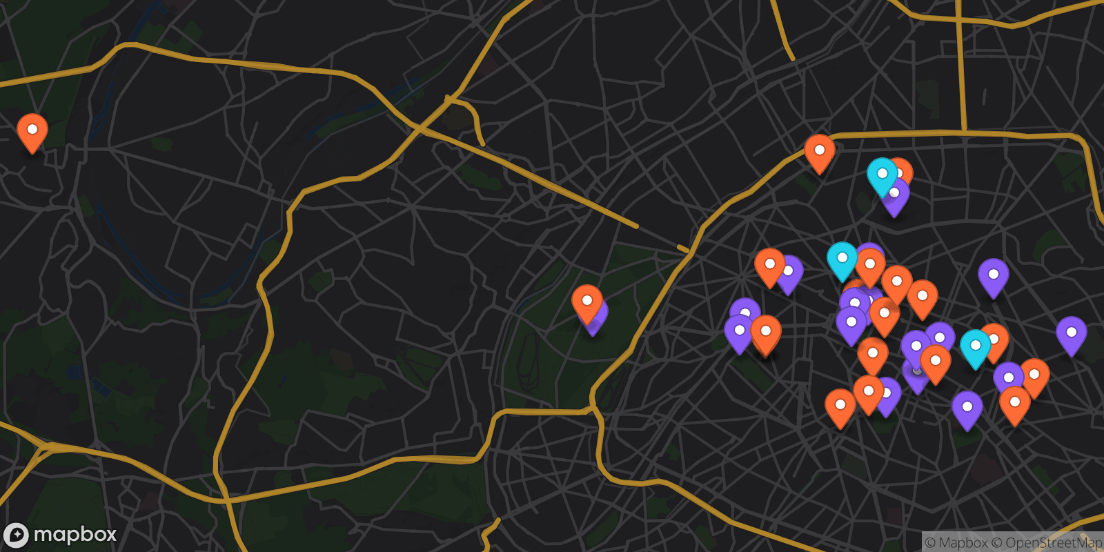 Map showing 42 locations