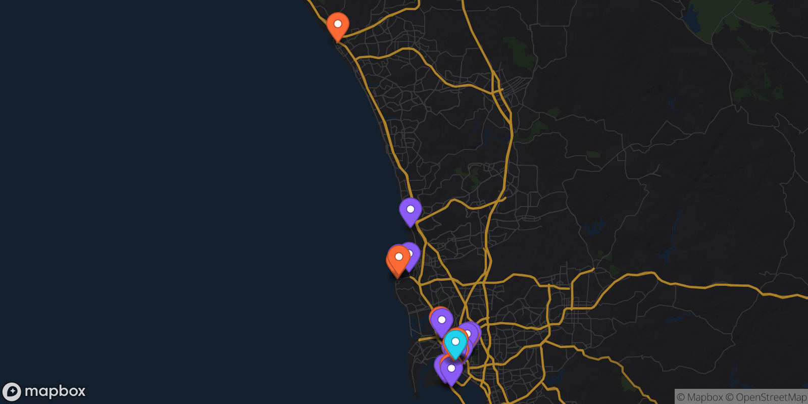 Map showing 27 locations