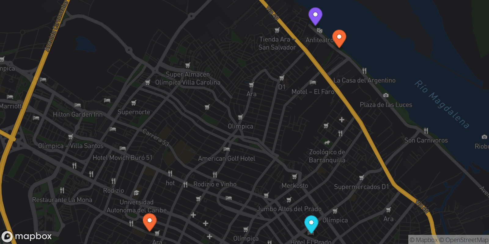 Map showing 4 locations