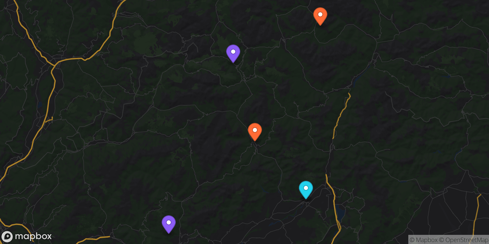 Map showing 6 locations