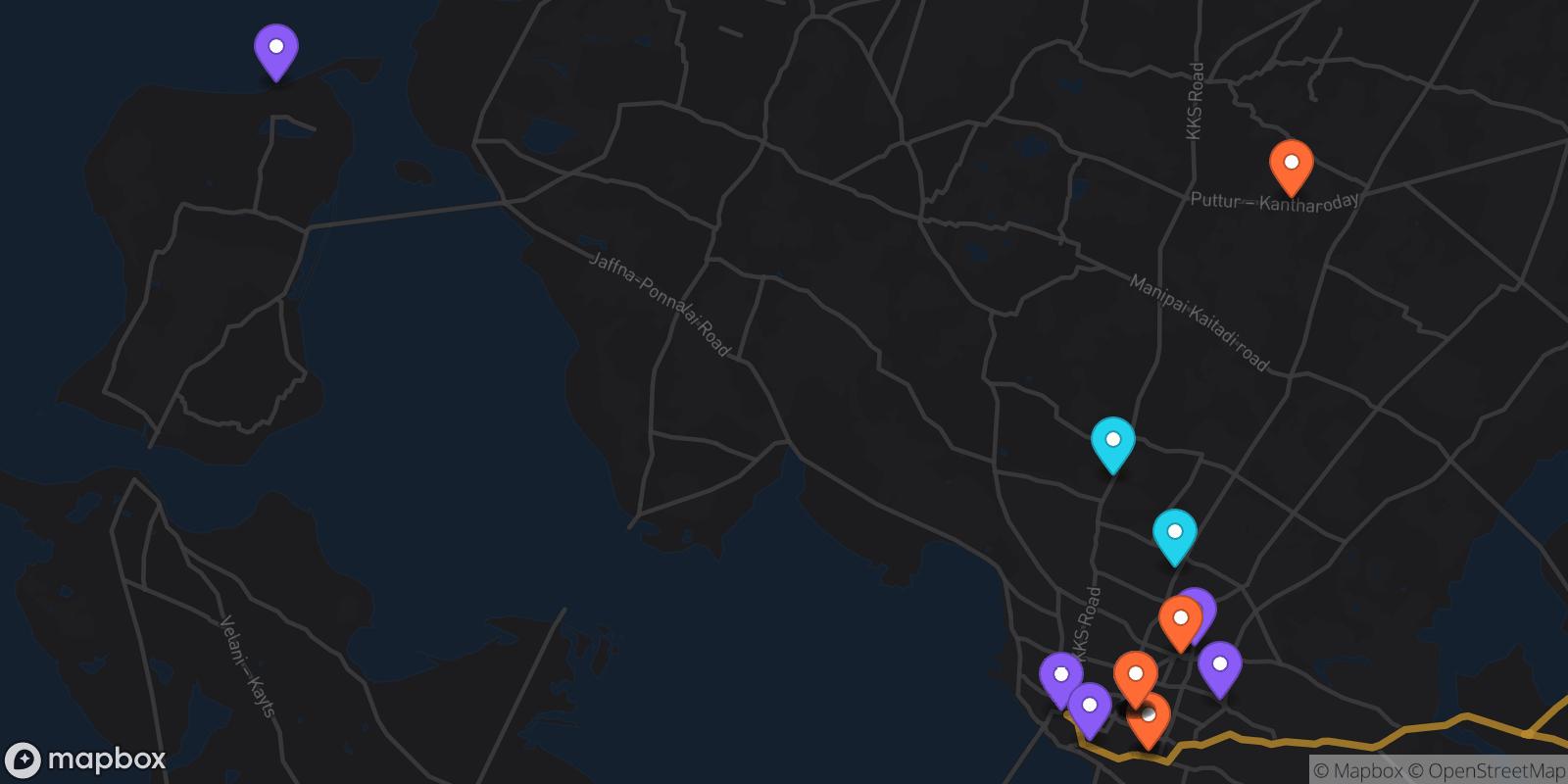 Map showing 20 locations