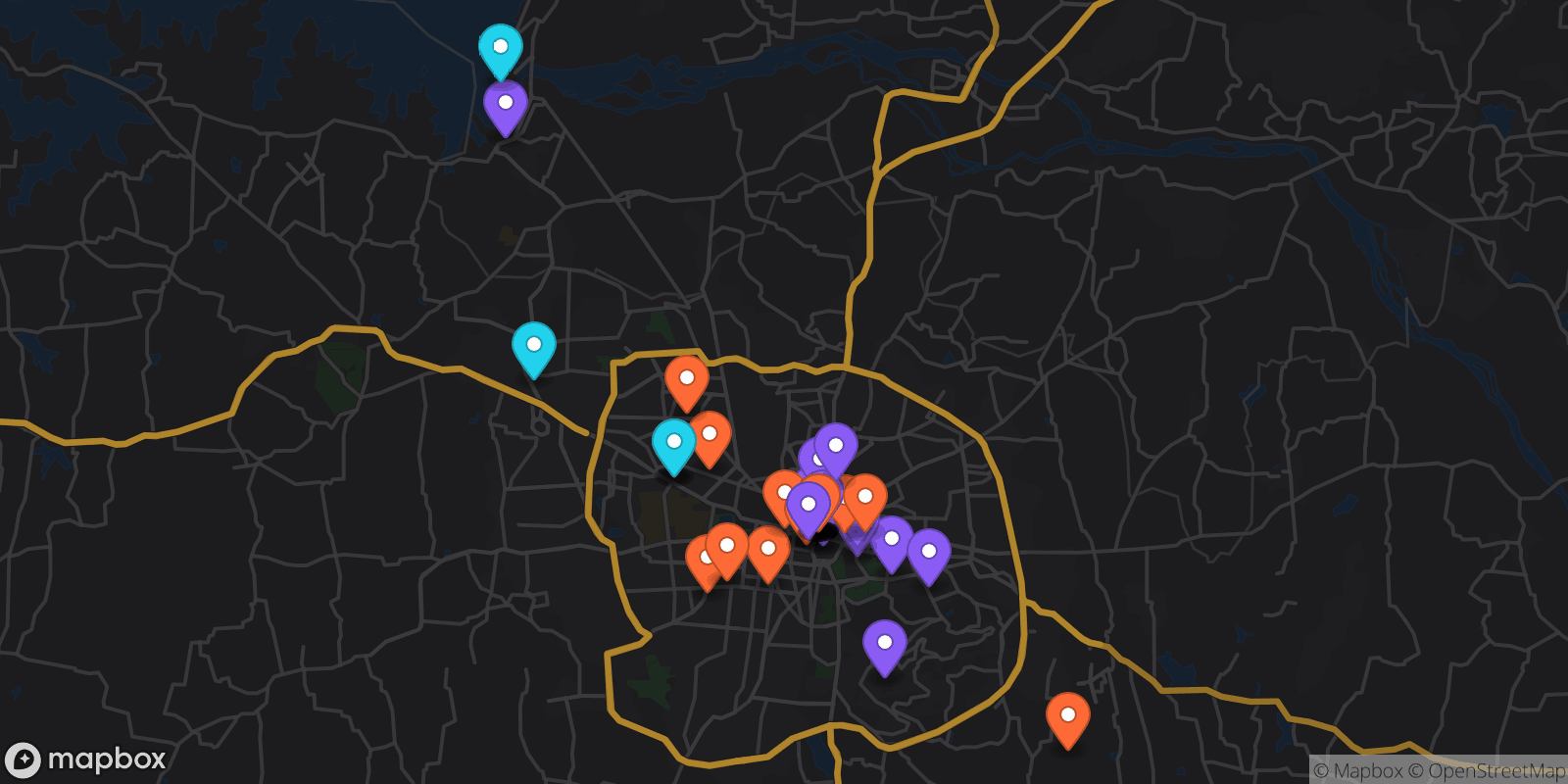 Map showing 46 locations