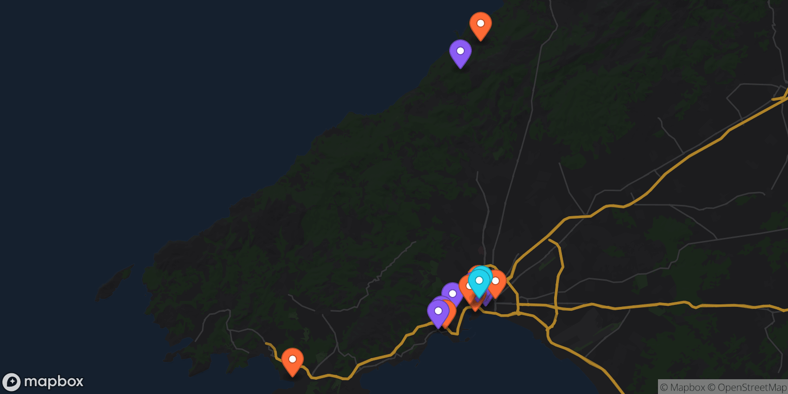 Map showing 17 locations