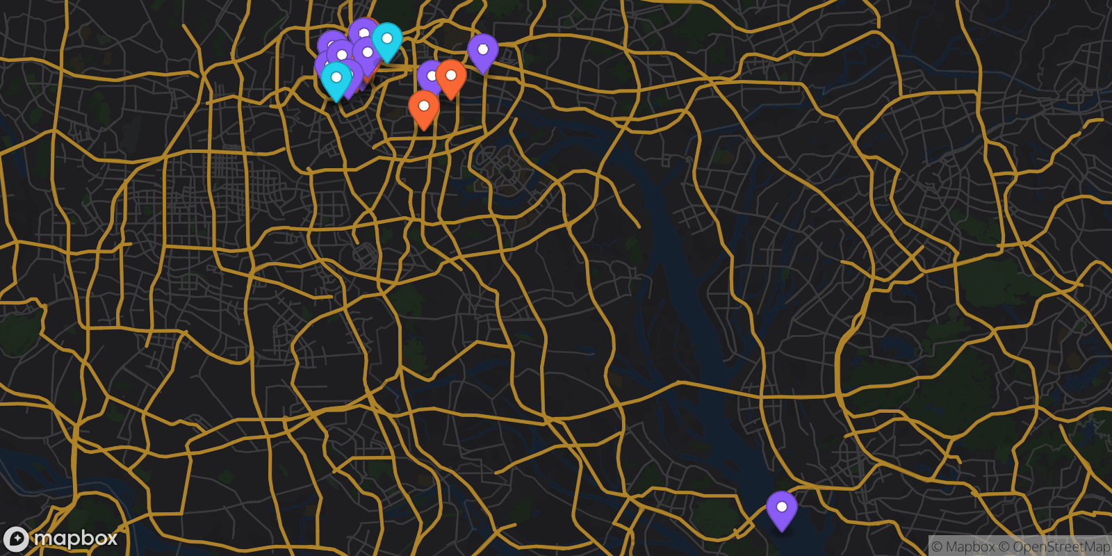 Map showing 20 locations