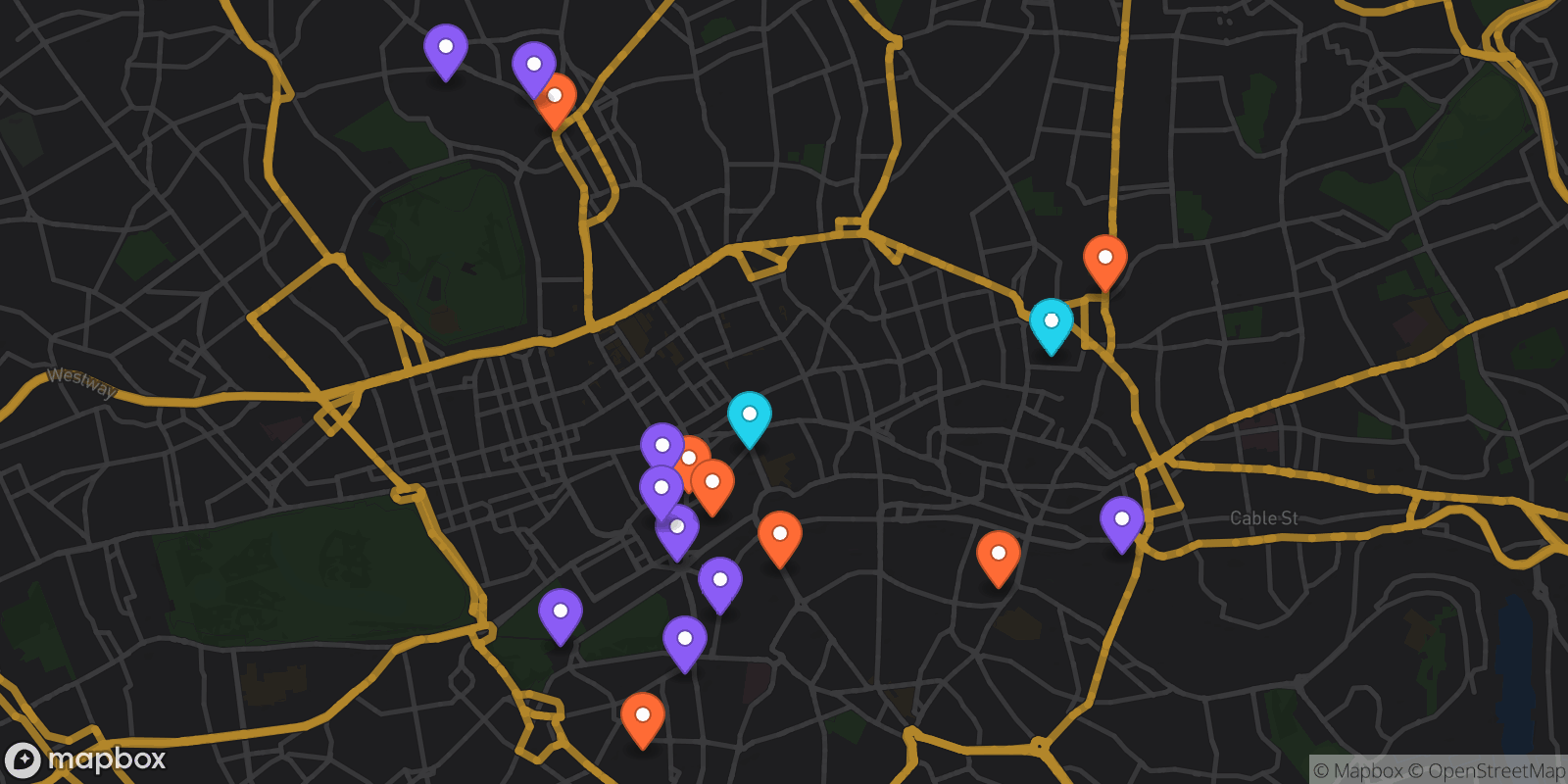 Map showing 18 locations