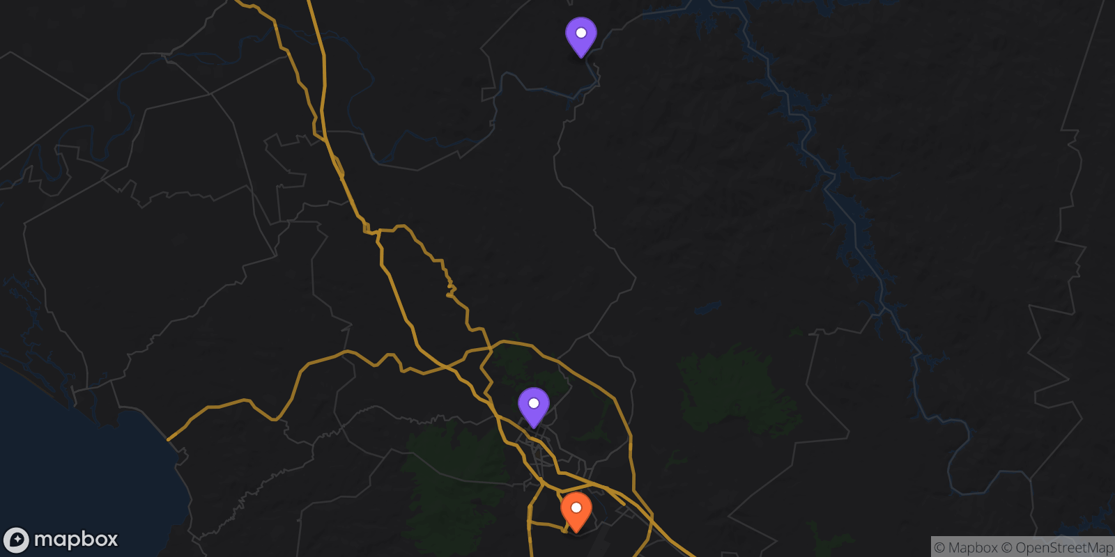 Map showing 3 locations