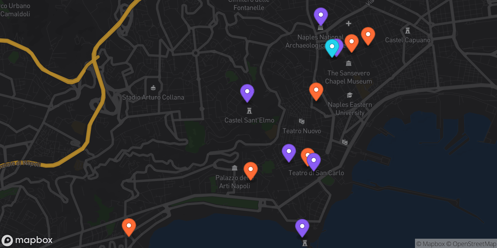 Map showing 13 locations