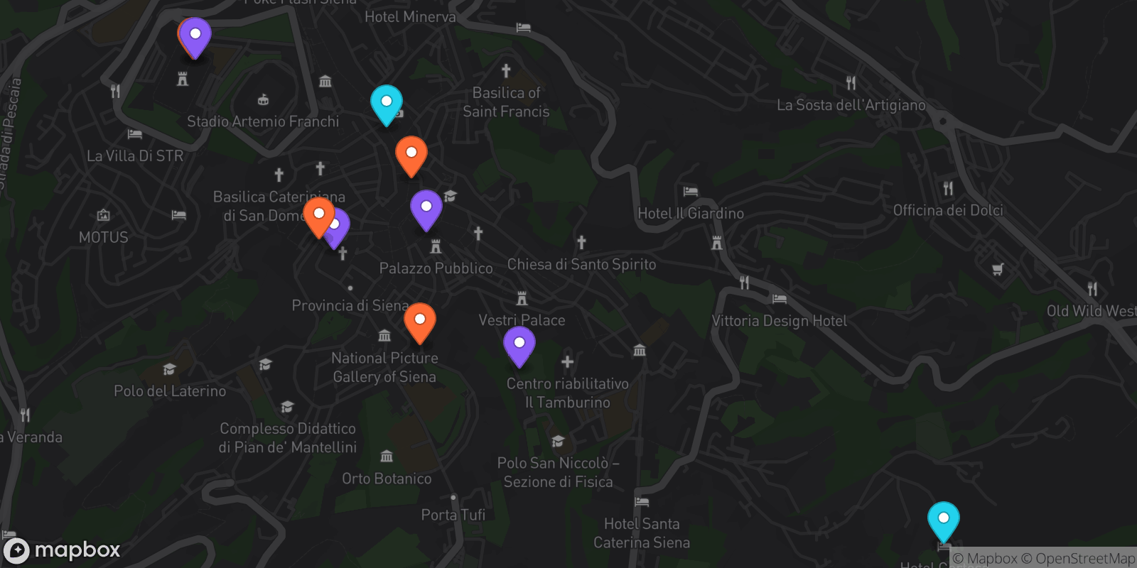 Map showing 10 locations