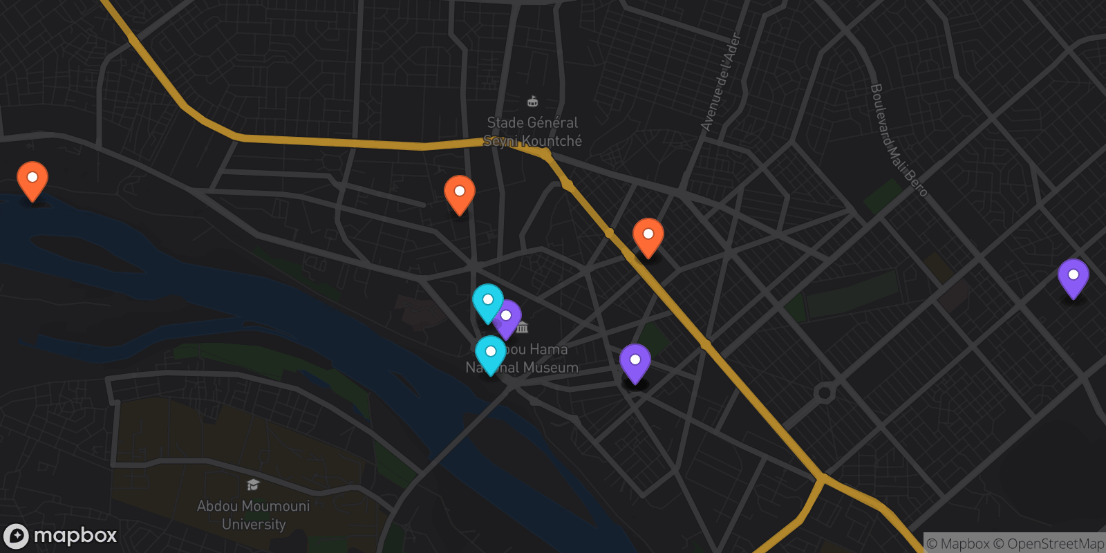 Map showing 15 locations