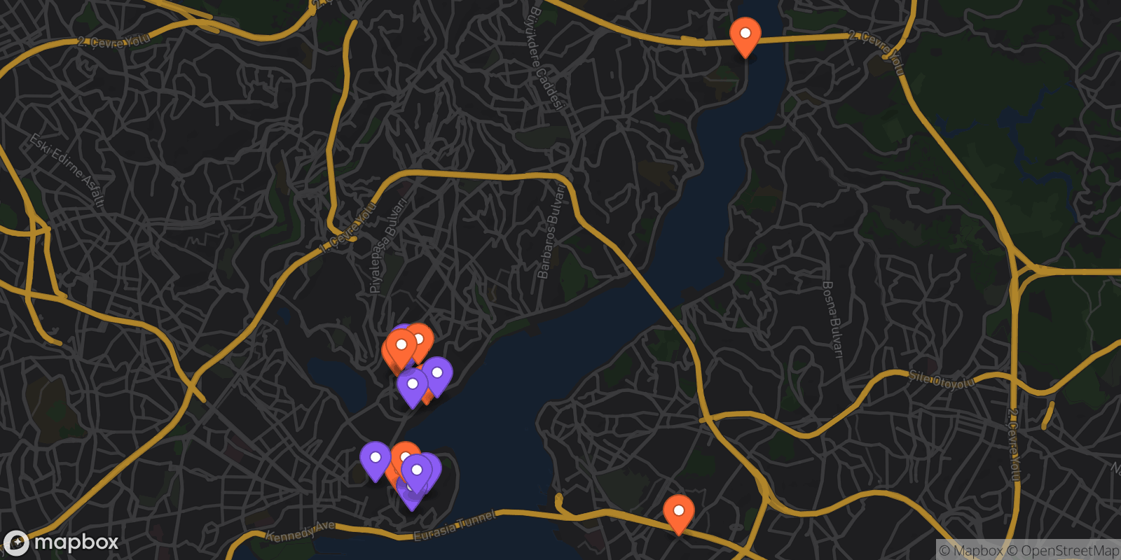 Map showing 16 locations