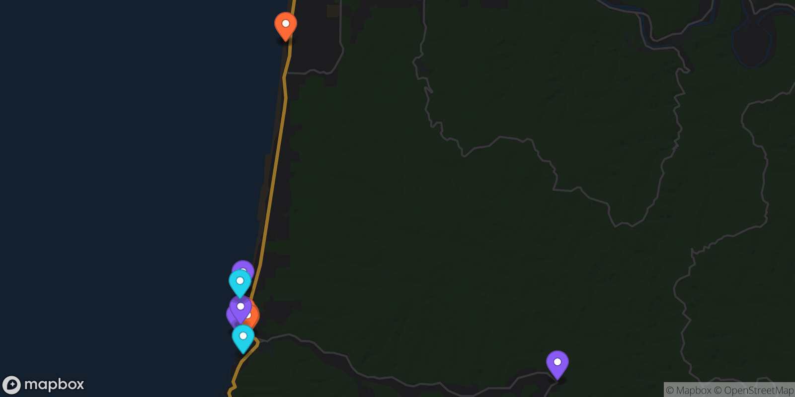 Map showing 15 locations