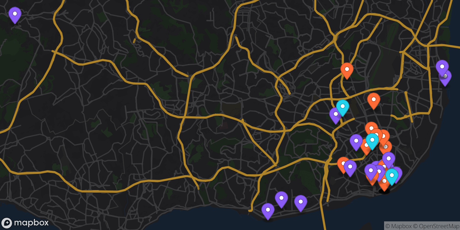 Map showing 42 locations