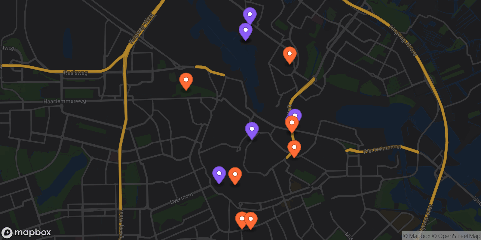 Map showing 14 locations