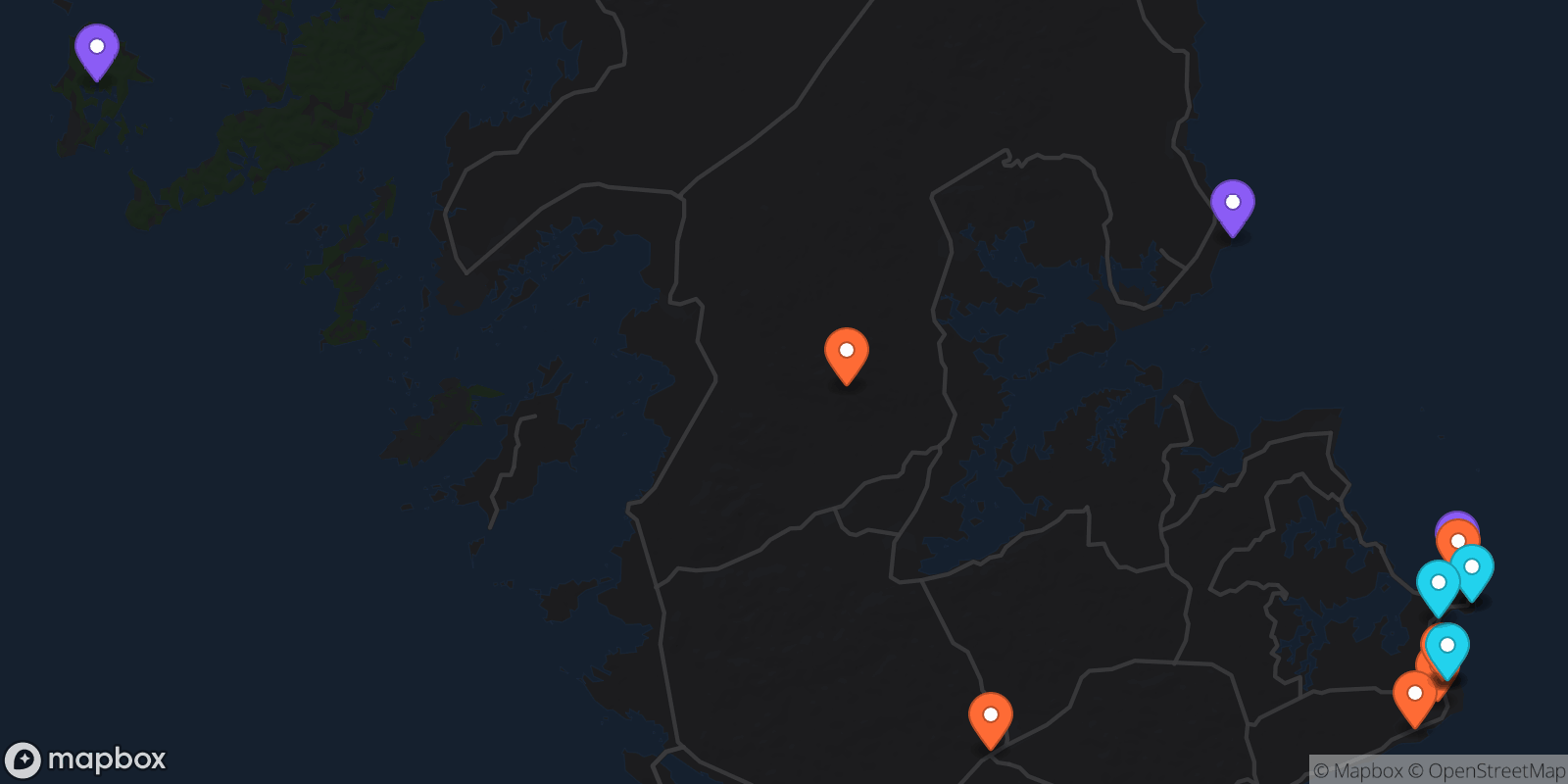 Map showing 14 locations