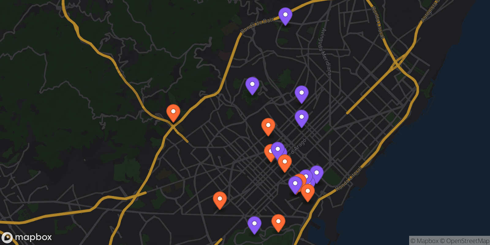 Map showing 20 locations