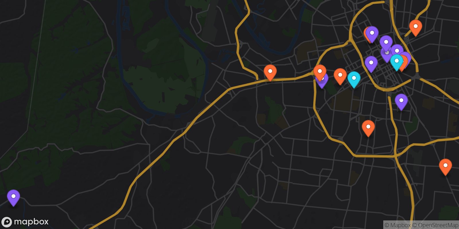 Map showing 19 locations