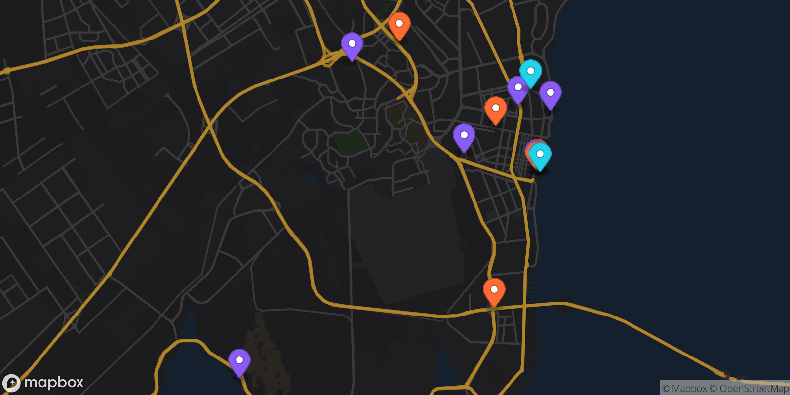 Map showing 14 locations