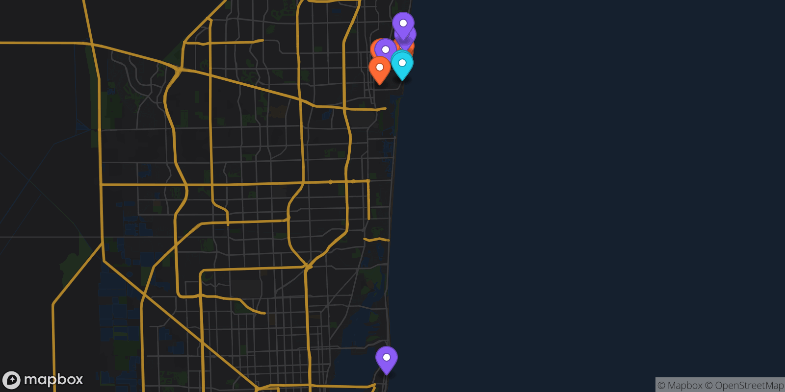 Map showing 13 locations