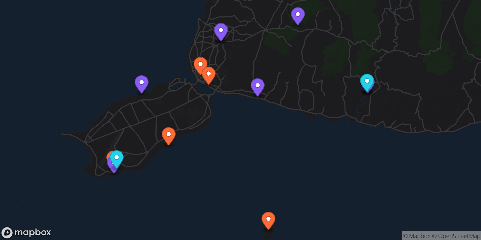Map showing 16 locations