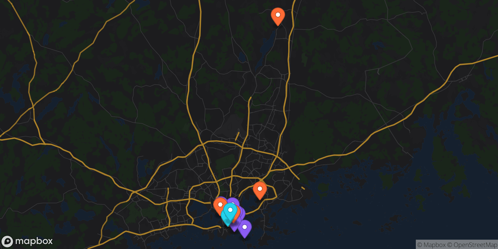 Map showing 22 locations