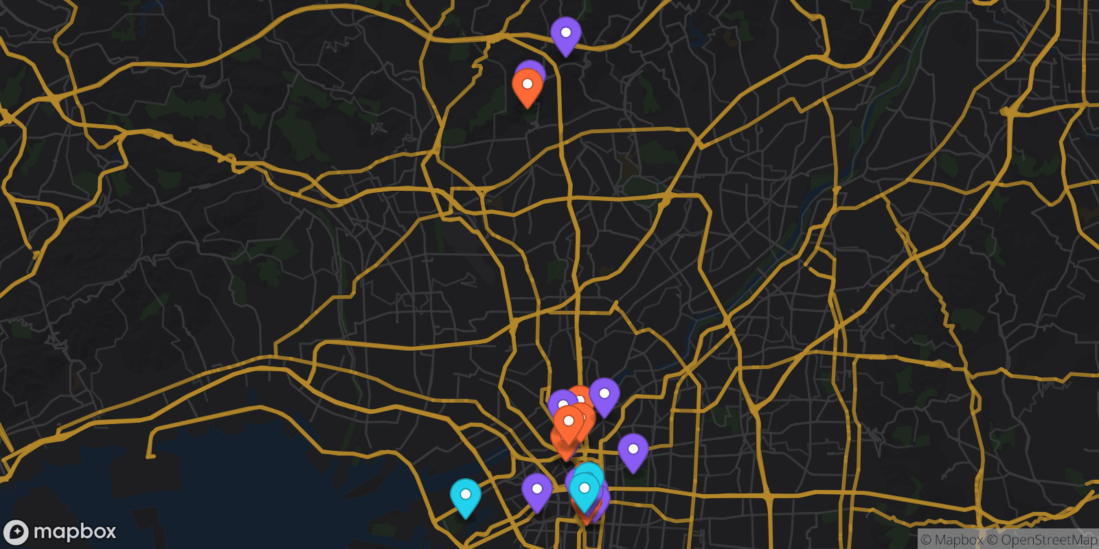 Map showing 22 locations
