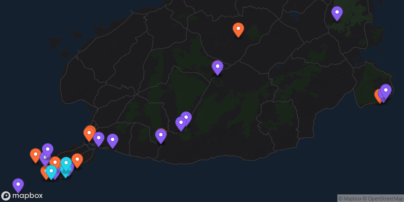 Map showing 32 locations