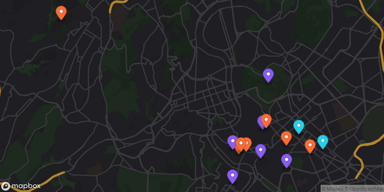 Map showing 15 locations