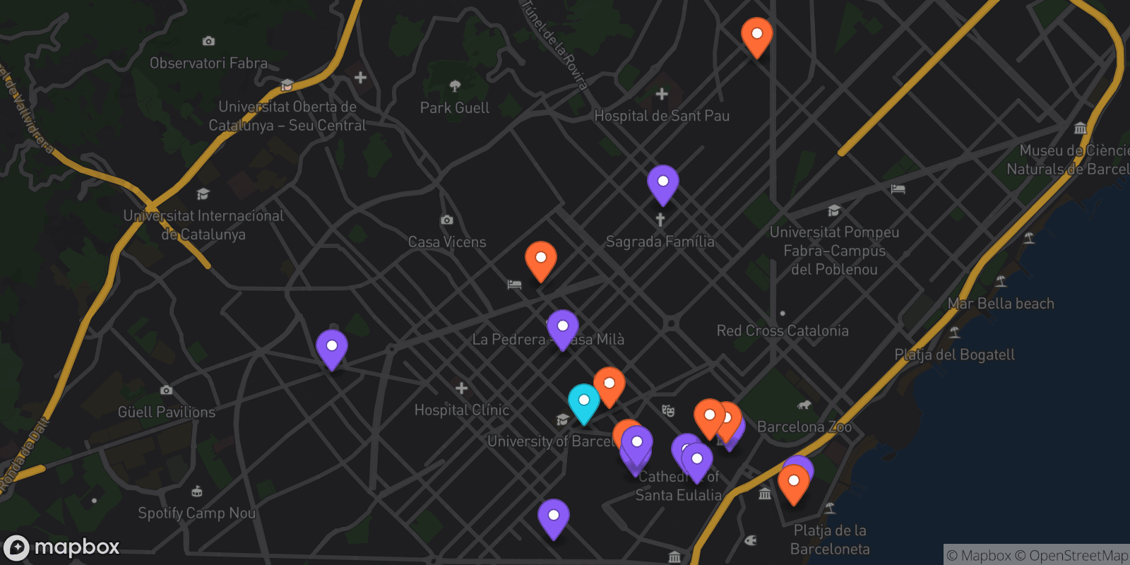 Map showing 18 locations