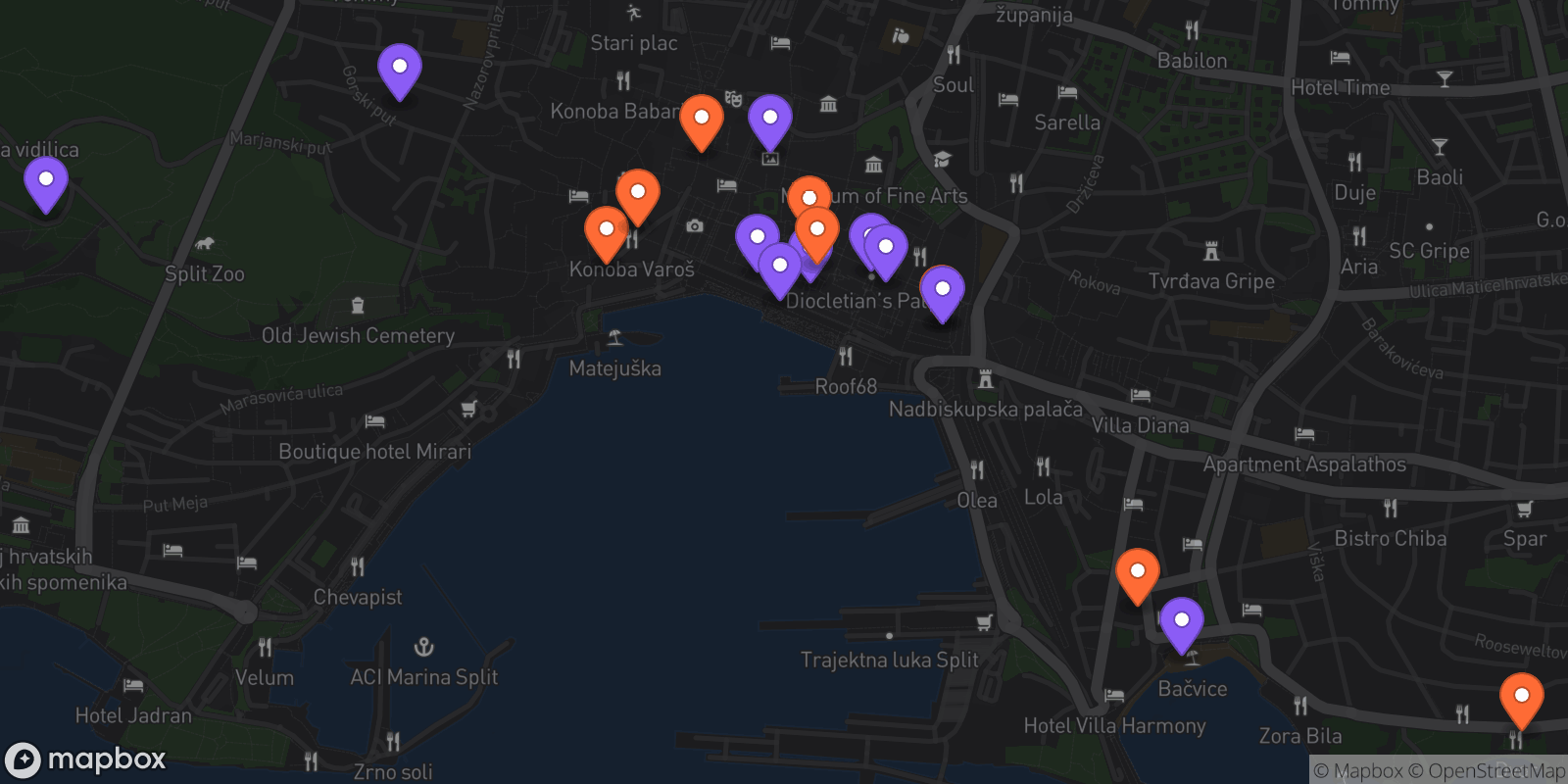 Map showing 18 locations