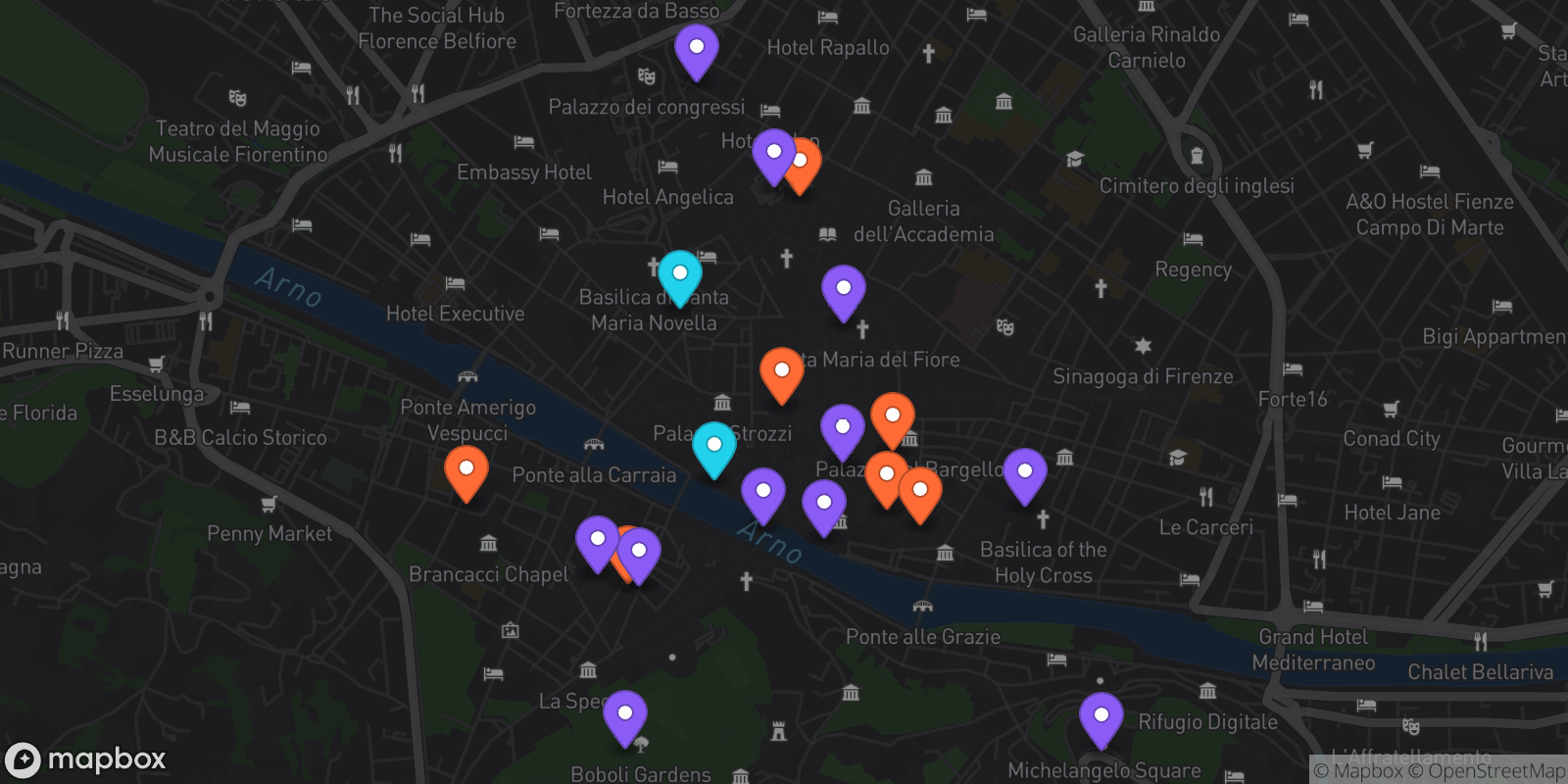 Map showing 20 locations
