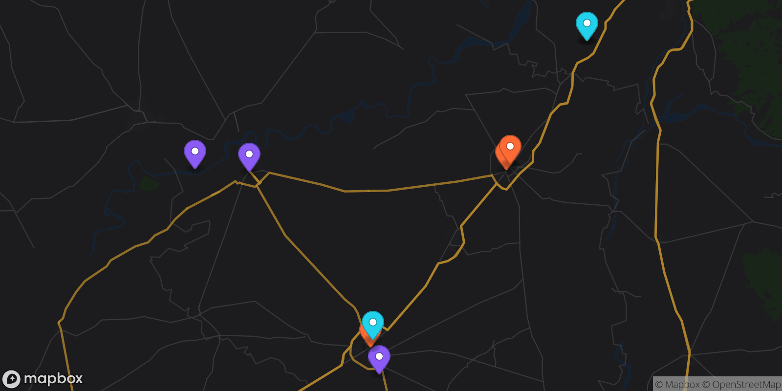 Map showing 10 locations