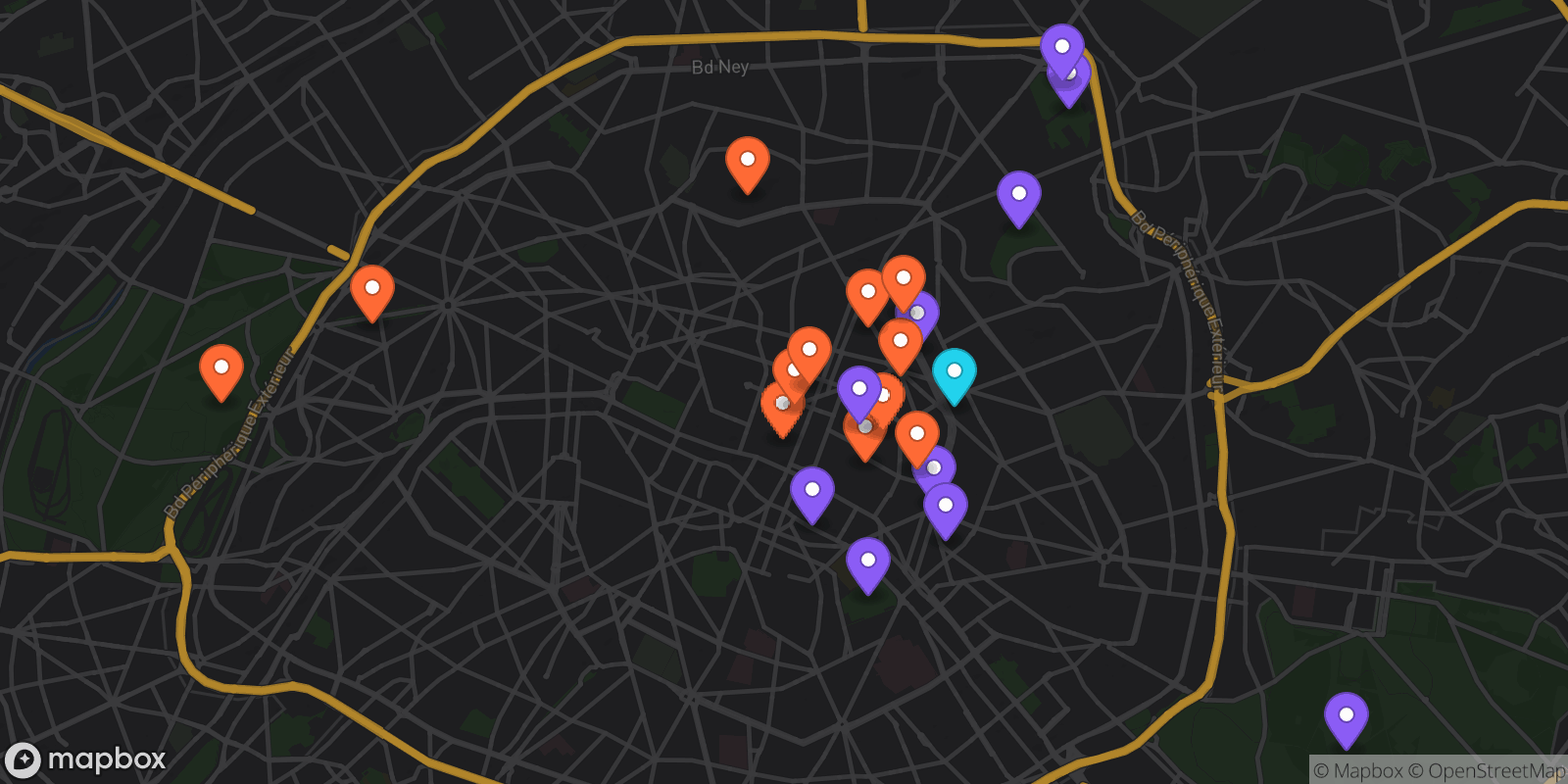 Map showing 23 locations