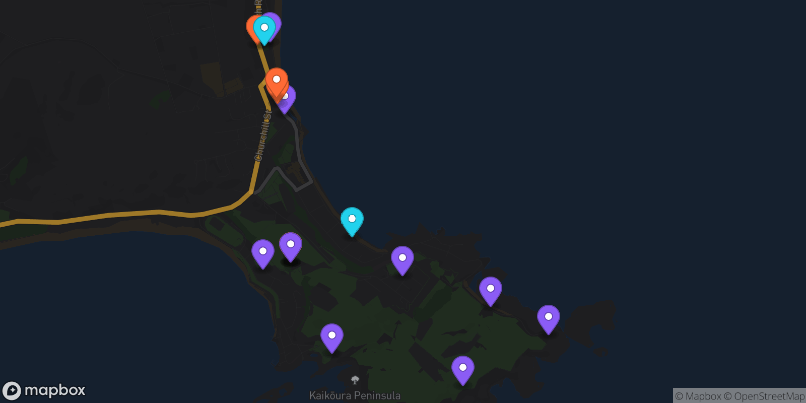 Map showing 17 locations