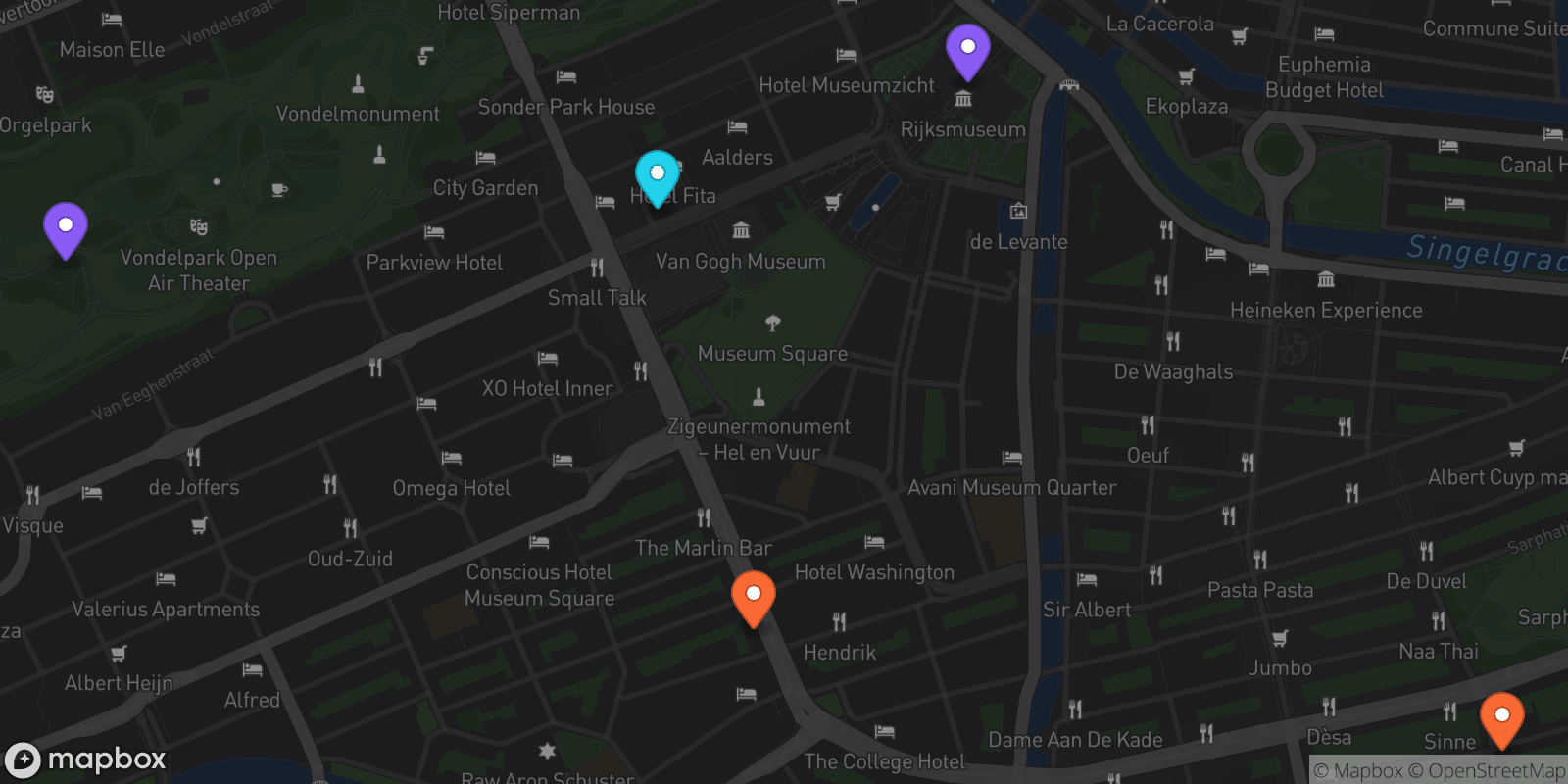 Map showing 5 locations