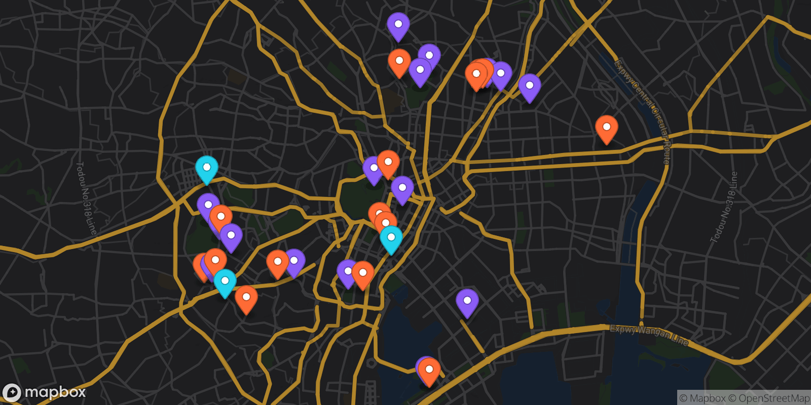Map showing 34 locations
