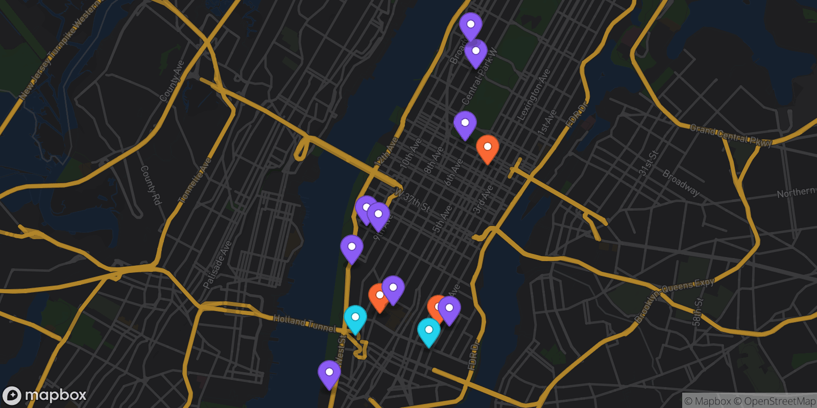 Map showing 15 locations