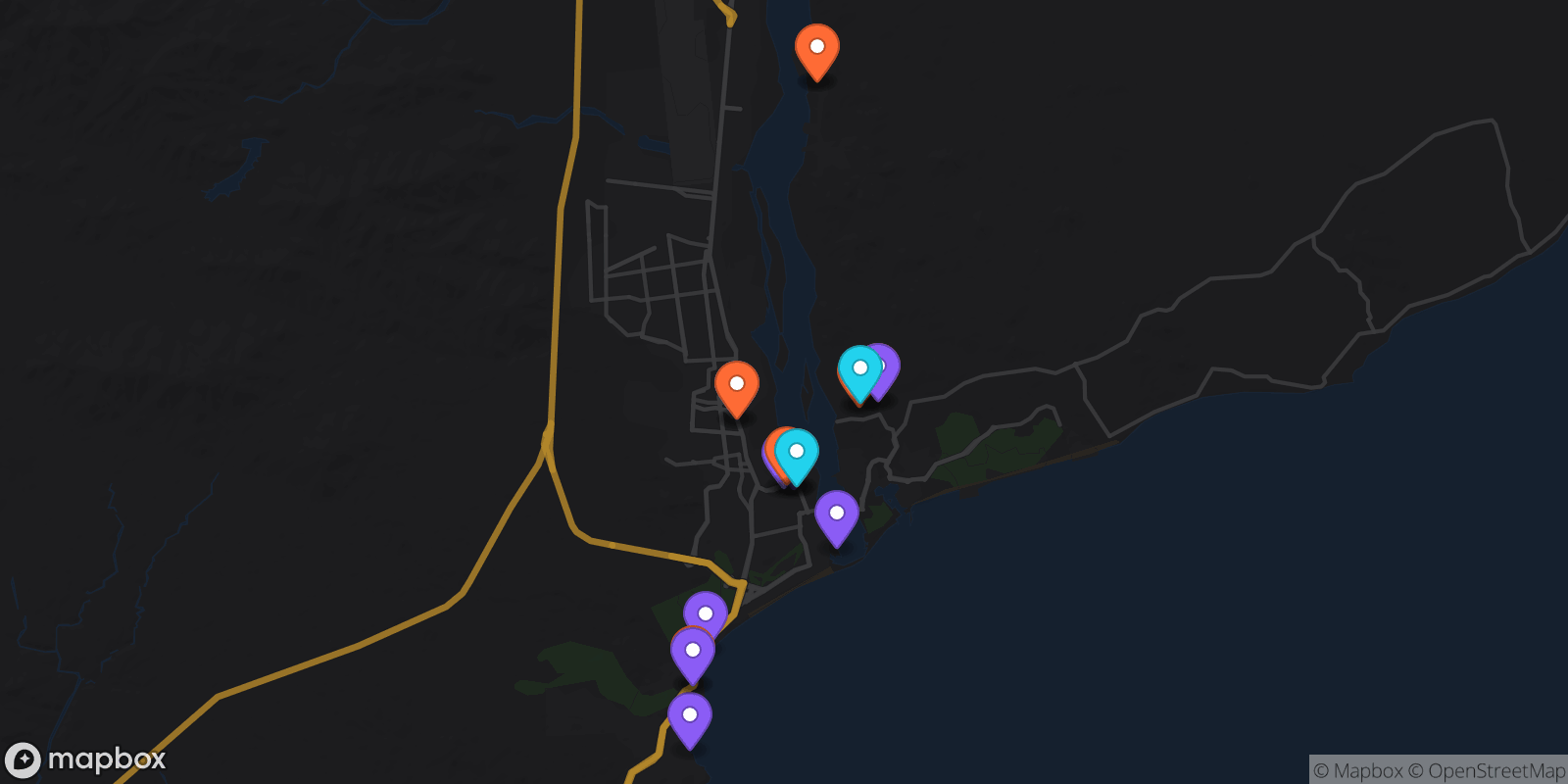 Map showing 18 locations