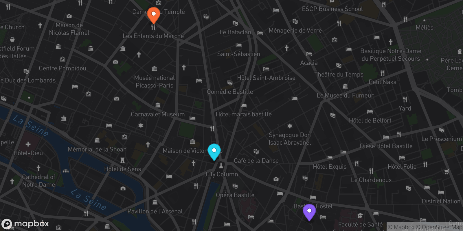 Map showing 3 locations