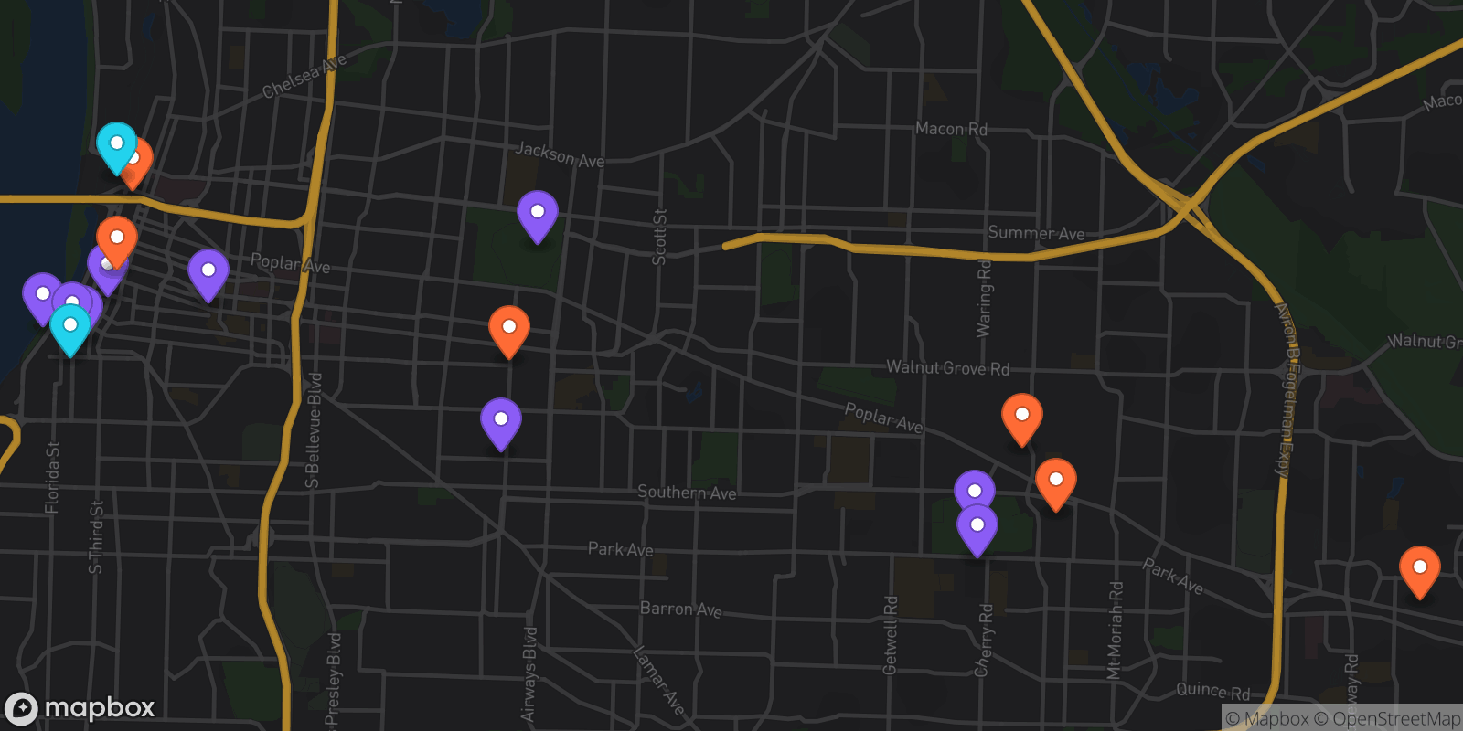 Map showing 17 locations