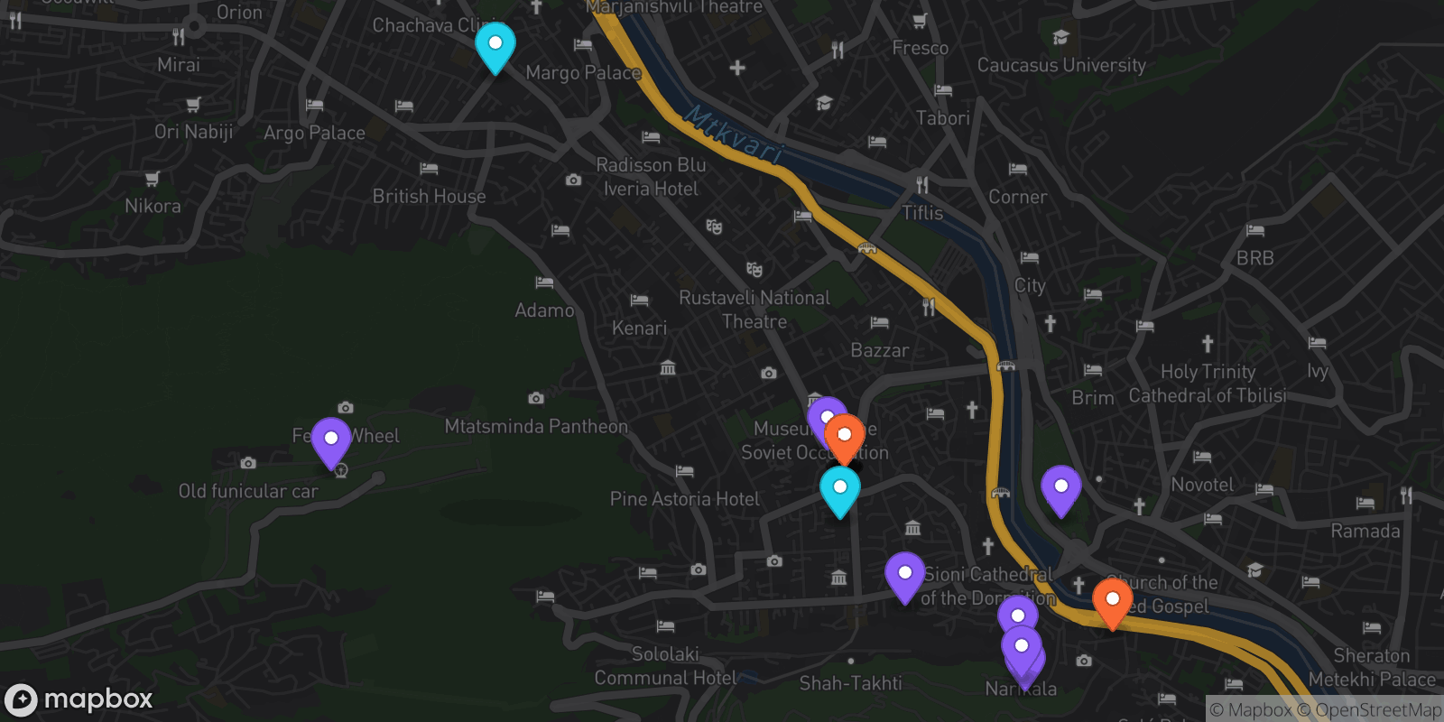 Map showing 18 locations