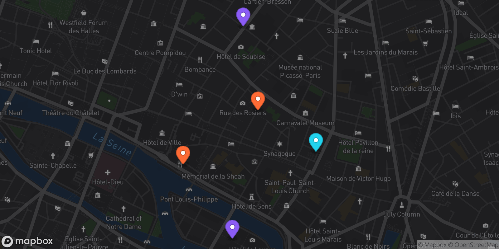 Map showing 5 locations