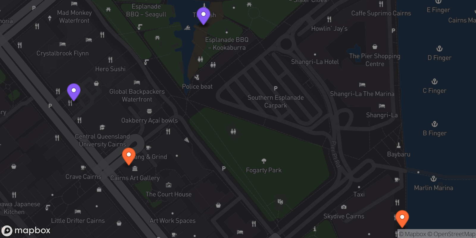 Map showing 5 locations