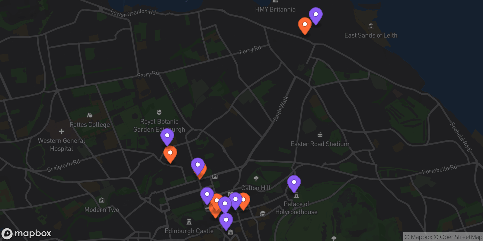 Map showing 14 locations