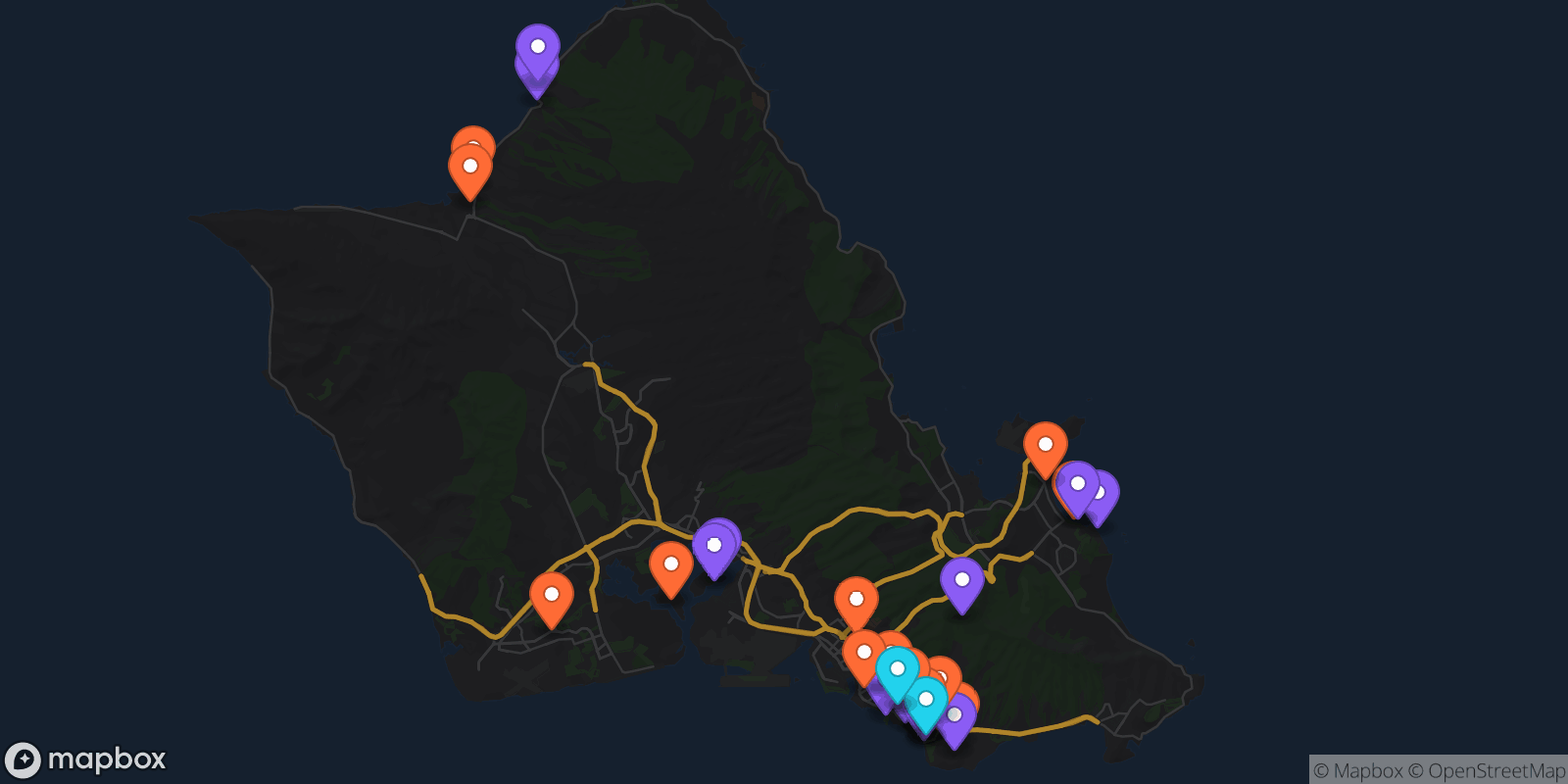 Map showing 34 locations