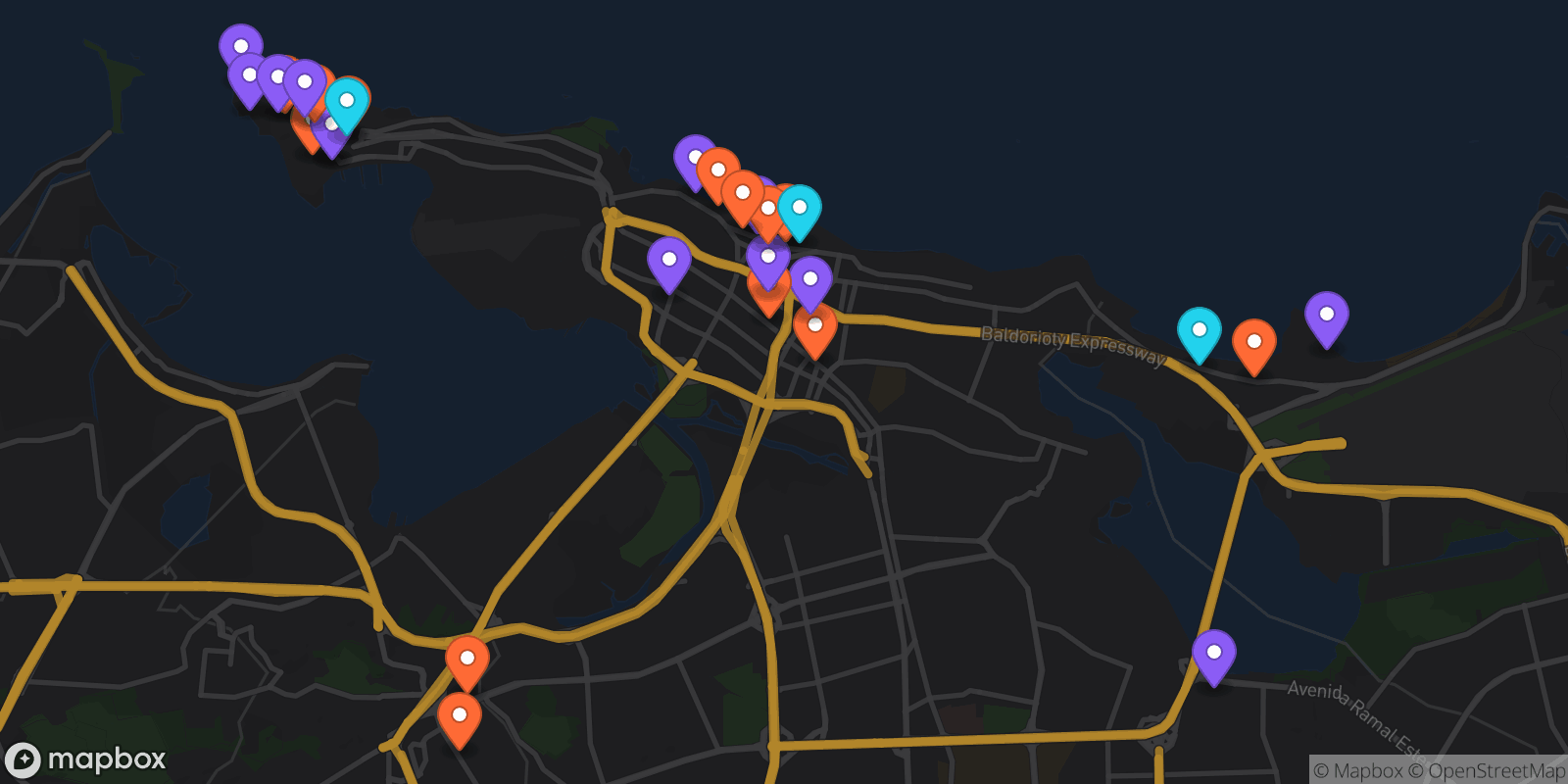 Map showing 29 locations