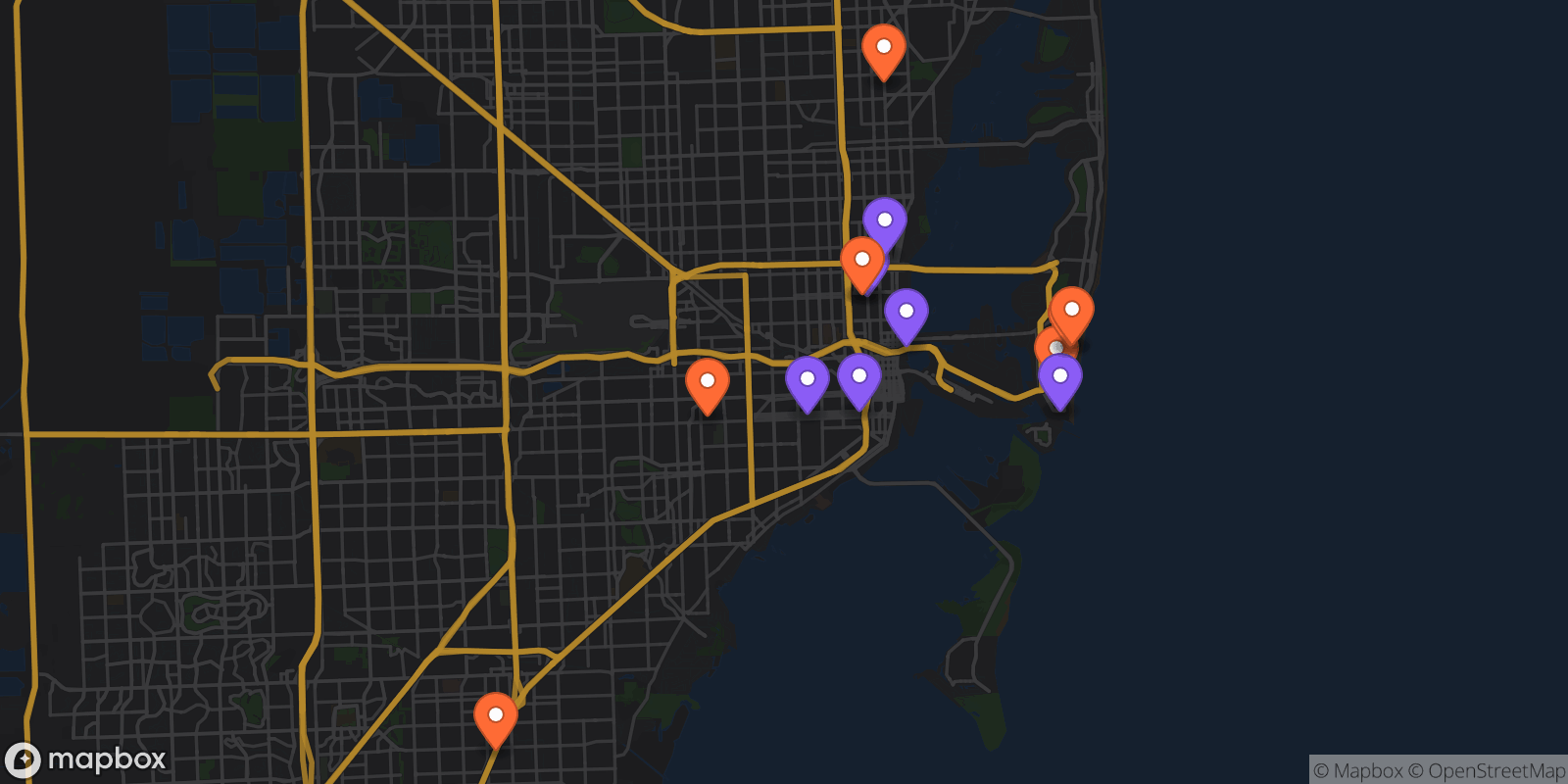 Map showing 13 locations