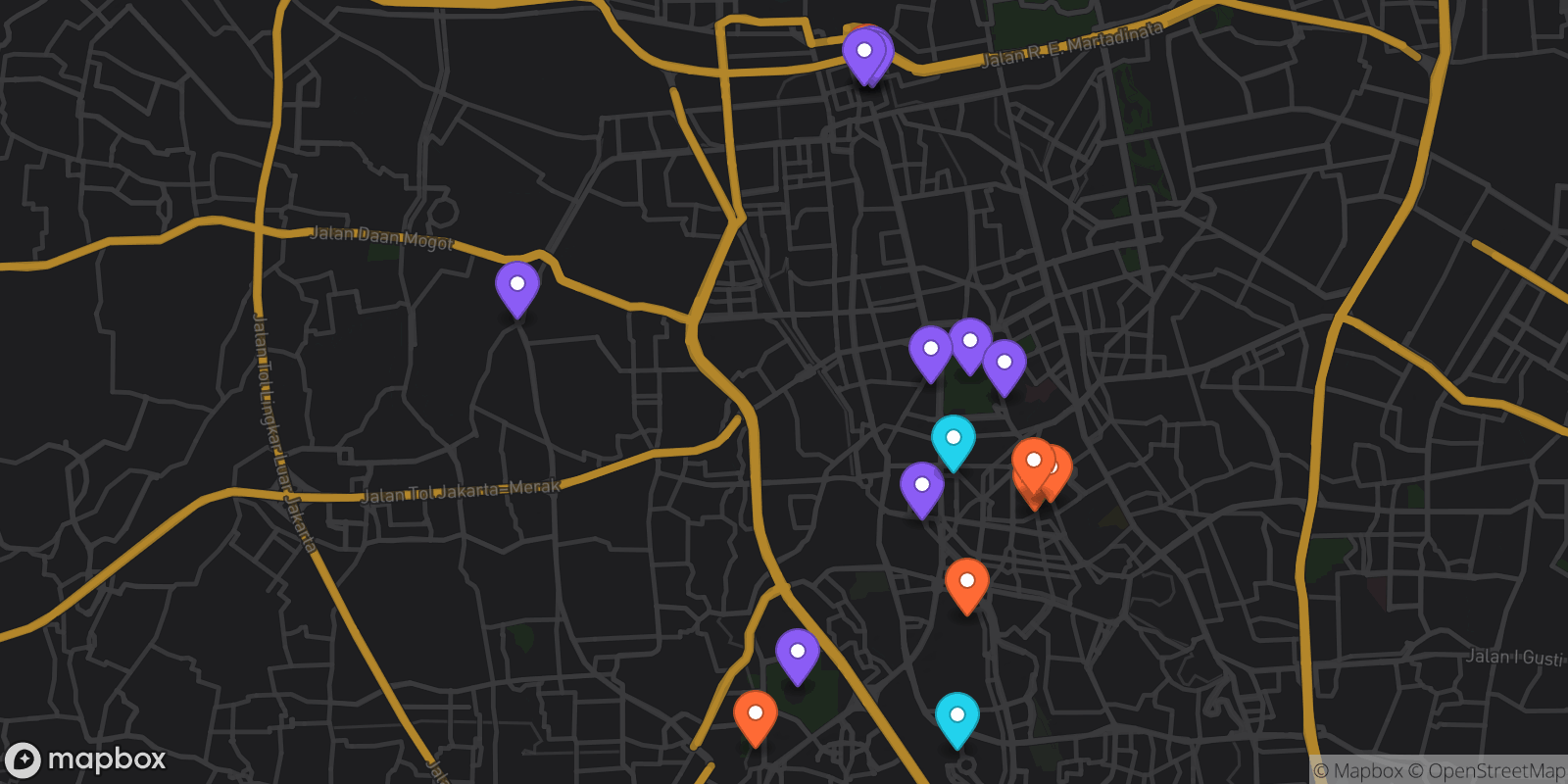 Map showing 17 locations