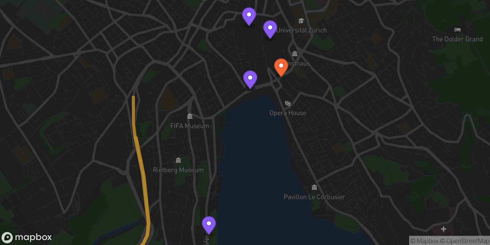 Map showing 6 locations